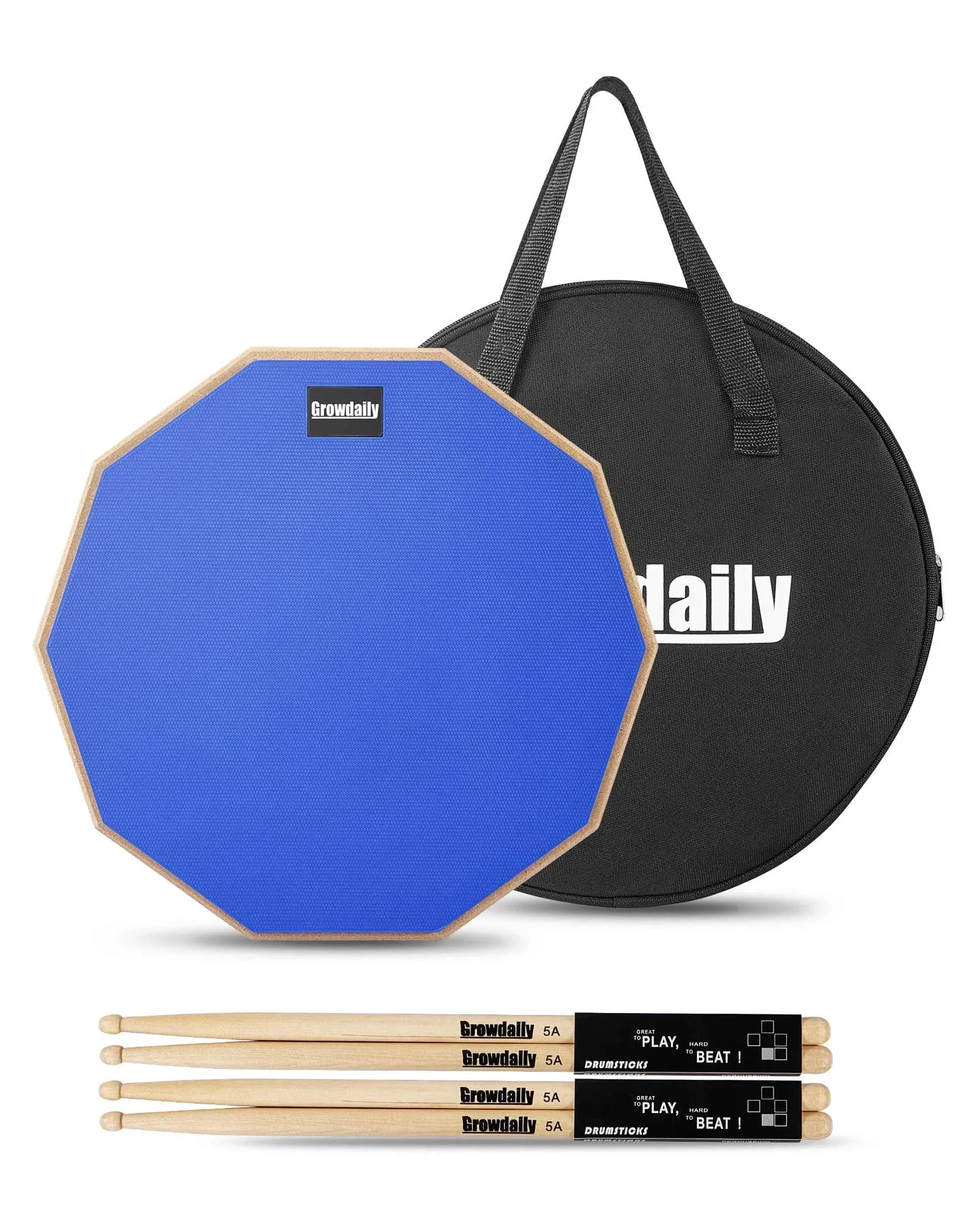 Drum Practice Pad for drumming drum pad and sticks 12 In,Sided With 2 Pairs/4 Maple 5A Drum Sticks & Storage Bag (Blue)