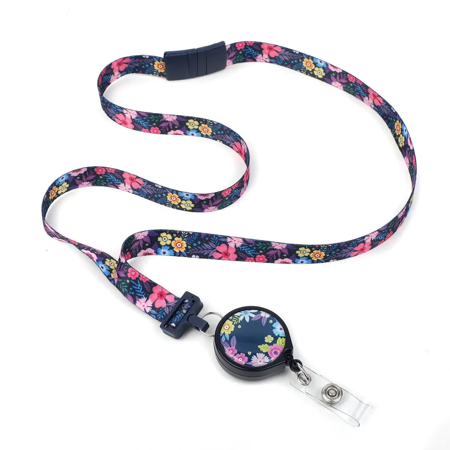 Vibrant Wildflower Ribbon Lanyard with Detachable Reel