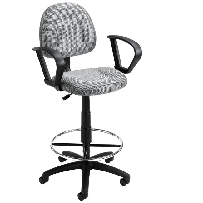 Boss Adjustable Black Loop Arm Drafting Stool with Wheel Casters