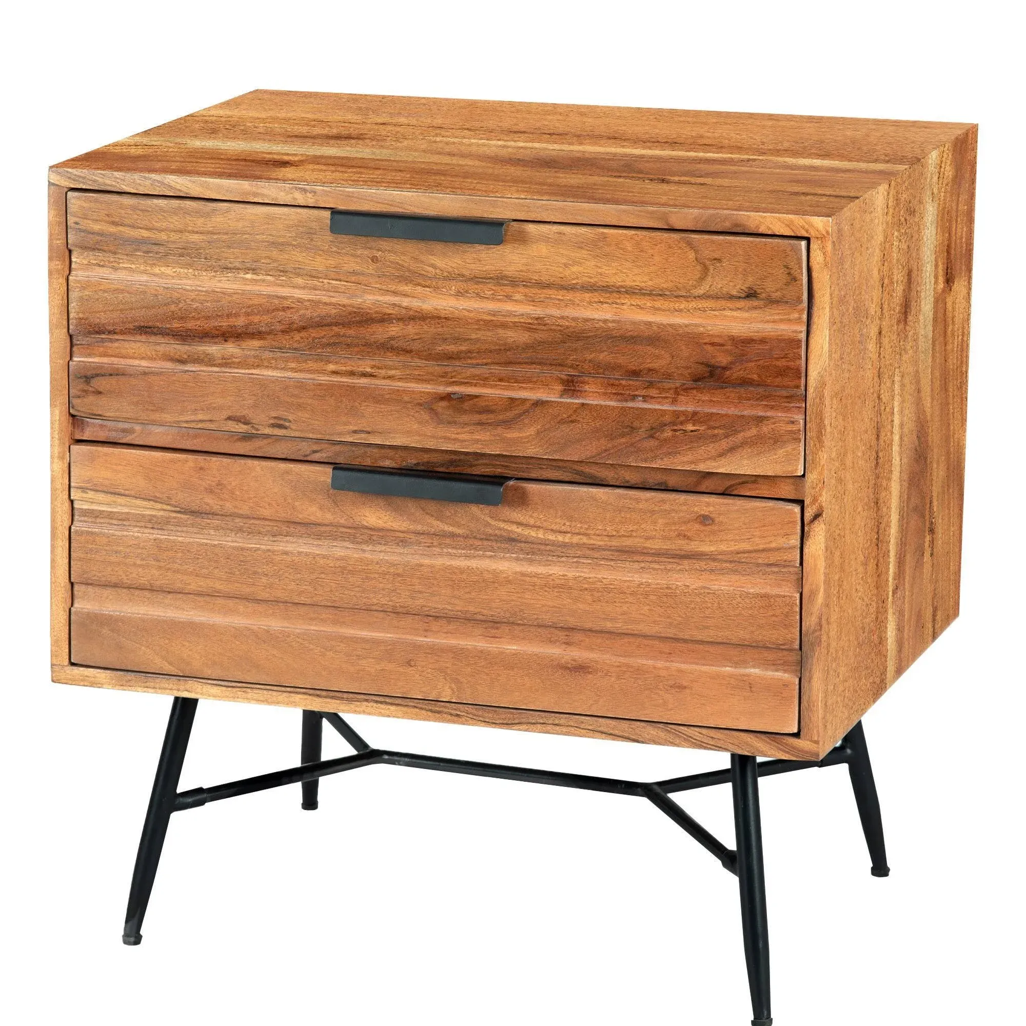 Benzara 2 Drawer Wooden Nightstand with Metal Angled Legs