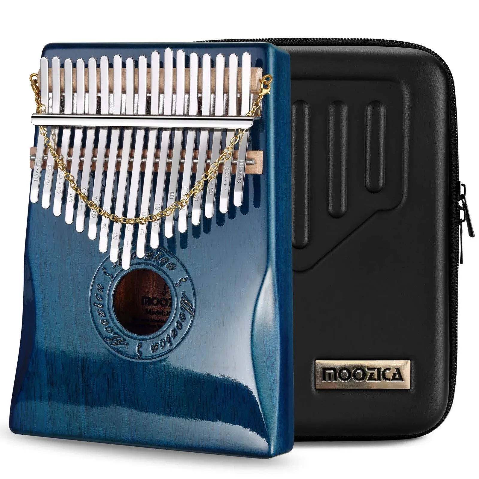 Moozica 17 Keys Kalimba Thumb Piano, Solid Mahogany Wood Professional Marimba Mbira with Piano Lacquer Finishing Musical Instrument Gift (Blue-K17BP)