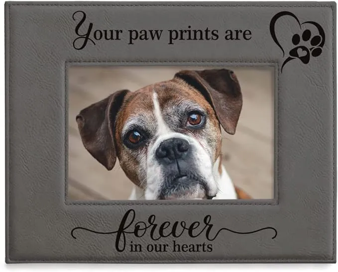 Kate Posh Your Paw Prints Are Forever in Our Hearts Engraved Leather Picture Frame