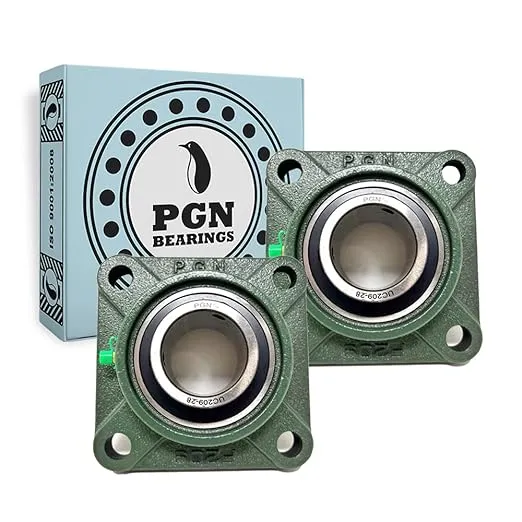 PGN UCF209-28 Pillow Block Bearing - Pack of 2 Square Flange Mounted Pillow Block Bearings - Chrome Steel Bearings with 1 3/4" Bore - Self Alignment