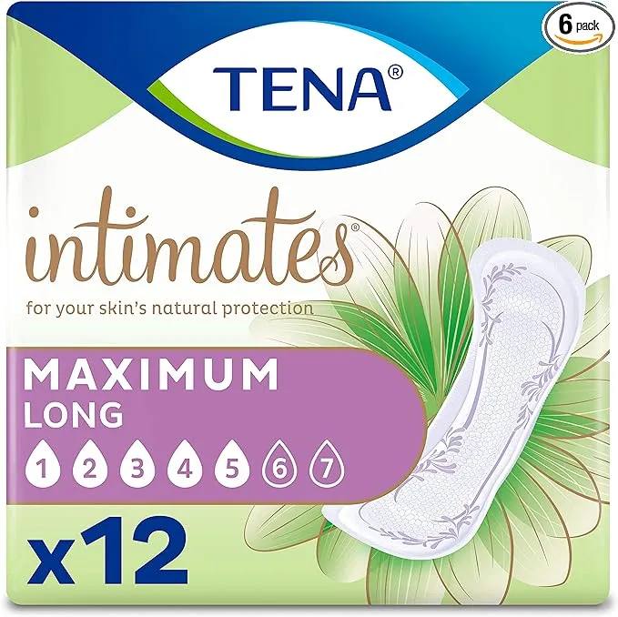 Tena Intimates Maximum Absorbency Incontinence/Bladder Control Pad, Long Length, 12 Count