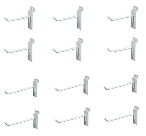 Dazzling Displays Slatwall Accessories Box of 12 White Metal Slatwall Hooks S...