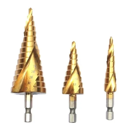 Spiral Grooved Step Drill Bit Set 4mm to 12mm/20mm/32mm Wood Metal Plastic Drilling Hole Titanium Plated Hex Shank Drill Bit