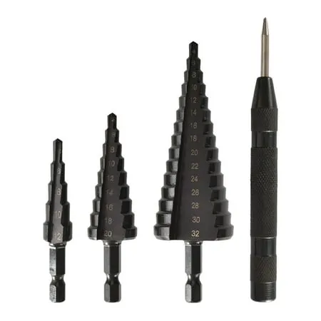 4Pcs Hss Cobalt Stepped Drill Bit Set Practical Black Nitride Coated Metal Drilling Bits Kit For Thin Iron/Steel/Pvc/Wood Panel