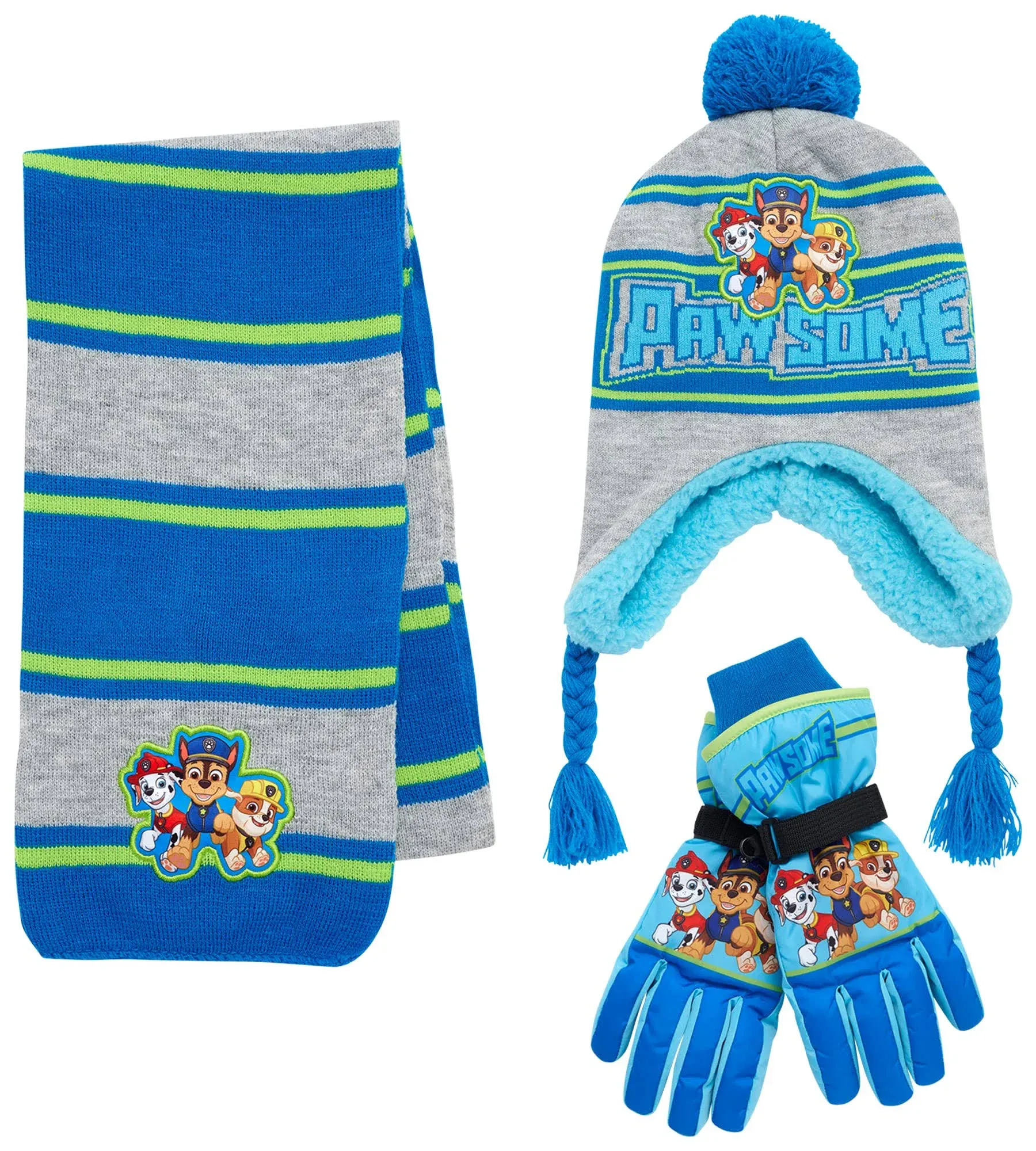 Nickelodeon Boys Paw Patrol Winter Set: Beanie Hat, Ski Mitten or Glove, &amp; Scarf