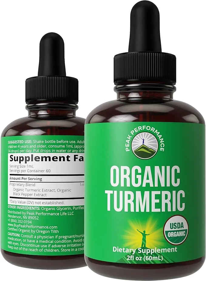 USDA Organic Turmeric Curcumin + Black Pepper Liquid Drops