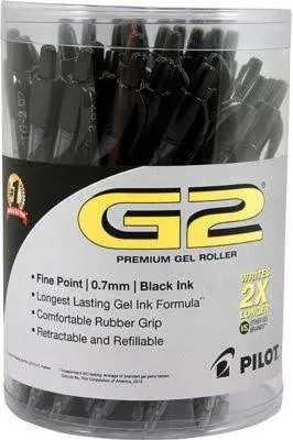 Pilot G2 Premium Retractable Gel Pen, Fine 0.7mm, Black Ink/Barrel, 36/Pack