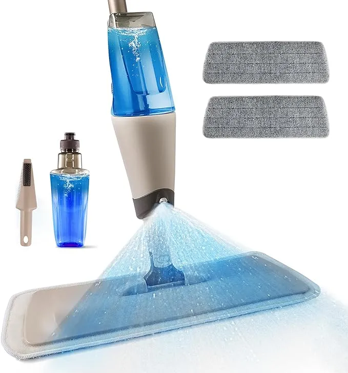 Eyliden Wet and Dry Spray Mop - 360° Rotating Head, 22 oz Refillable Bottle, 2 Washable Microfiber Pads, Ergonomic Handle - Floor Mop with Spray for Hardwood, Tile, and Laminate Floors