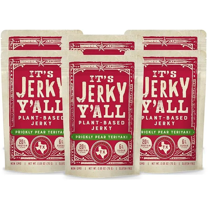 It's Jerky Y'all Plant Based Jerky TERIYAKI | Beyond Tender and Tasty Vegan Snacks | Non-GMO, Gluten Free, Vegetarian (6 Pack)