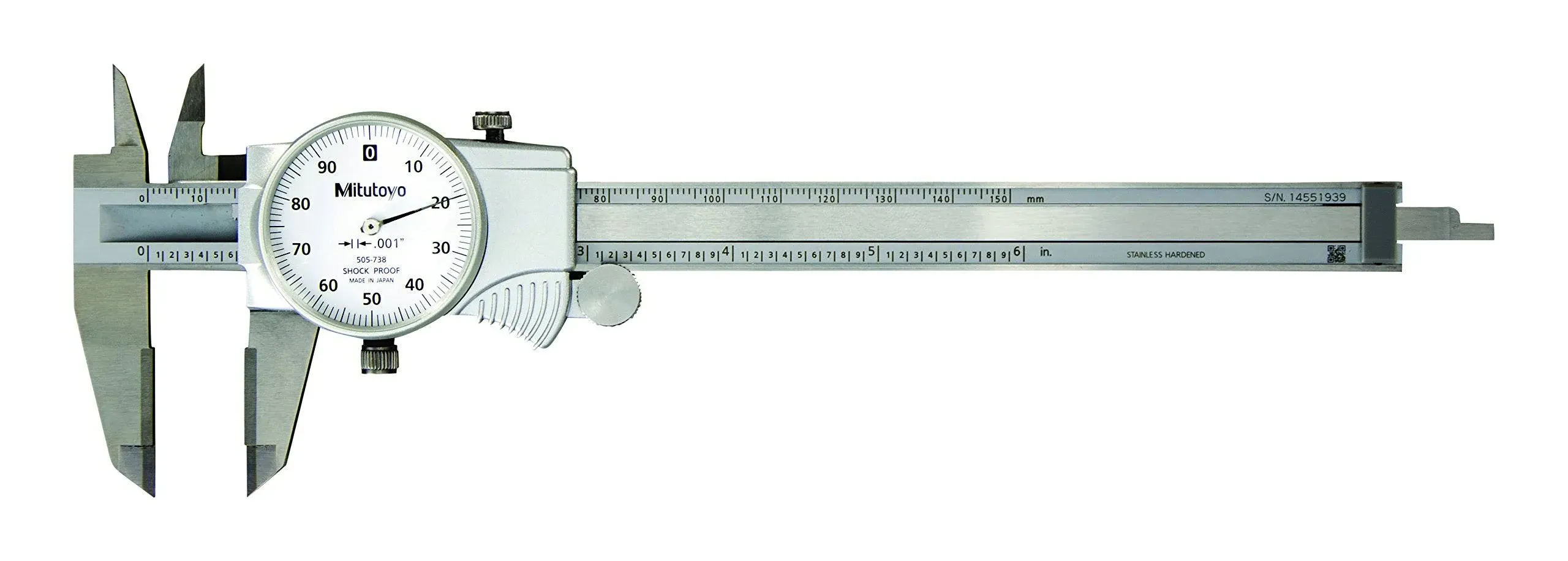 Mitutoyo 505-738 0-6" Dial Caliper w/White Dial & Carbide Jaws