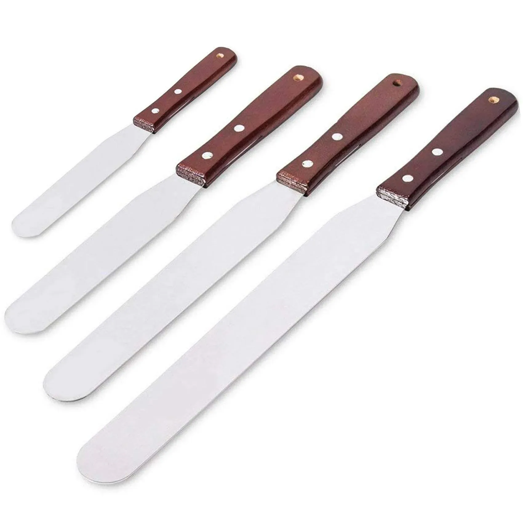 4PCS Straight Cake Icing Spatula Set 4” 6” 8” 10” Professional Stainless Steel Cake Decorating Frosting Spatulas with Wooden Handle (Straight)