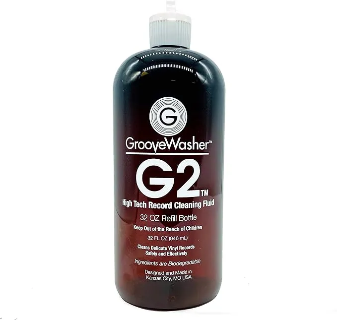 GrooveWasher G2 Record Cleaning Fluid Refill Bottle, 32 fl oz - To Refill Record Cleaning Solution in Record Cleaning Kits Spray Bottle, Residue Free, Made in USA