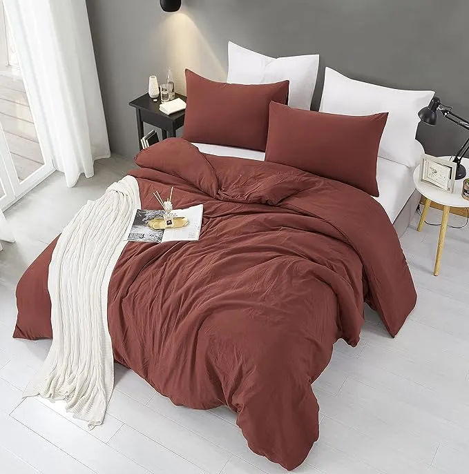 King Size Duvet Cover - 3 Piece Bedding Set (1 Duvet Cover & 2 Pillow Cases) Soft Prewashed Comforter Cover w/Zipper Closure & Corner Ties - No Comforter (104" X 90", Chocolate Brown)