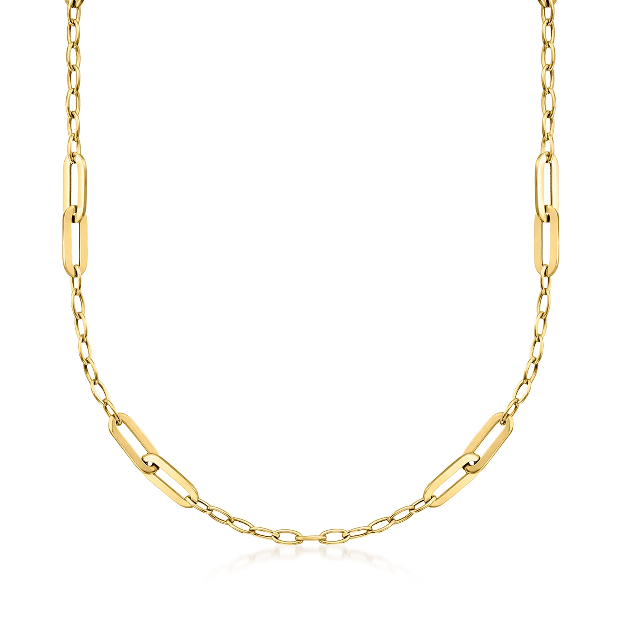 Ross-Simons Italian 14kt Yellow Gold Alternating Cable and Paper Clip Link Necklace