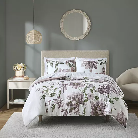 Madison Park Essentials - Alice Floral Comforter Set with Bed Sheets - Queen - Mauve