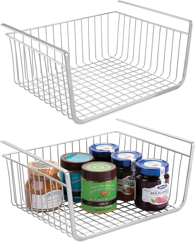 mDesign Metal Under Shelf Hanging Kitchen Pantry Shelf Storage Basket Organizer