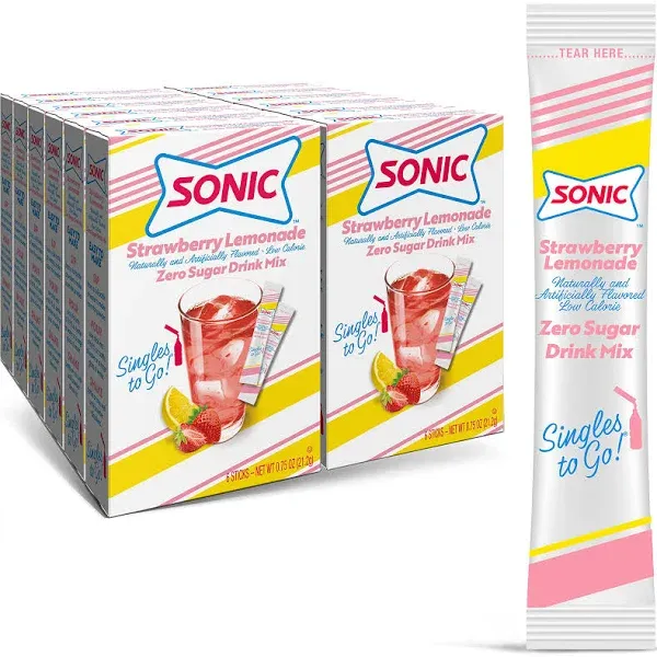 Sonic Singles to Go Powdered Drink Mix, Strawberry Lemonade, 6 Sticks per Box, 12 ...