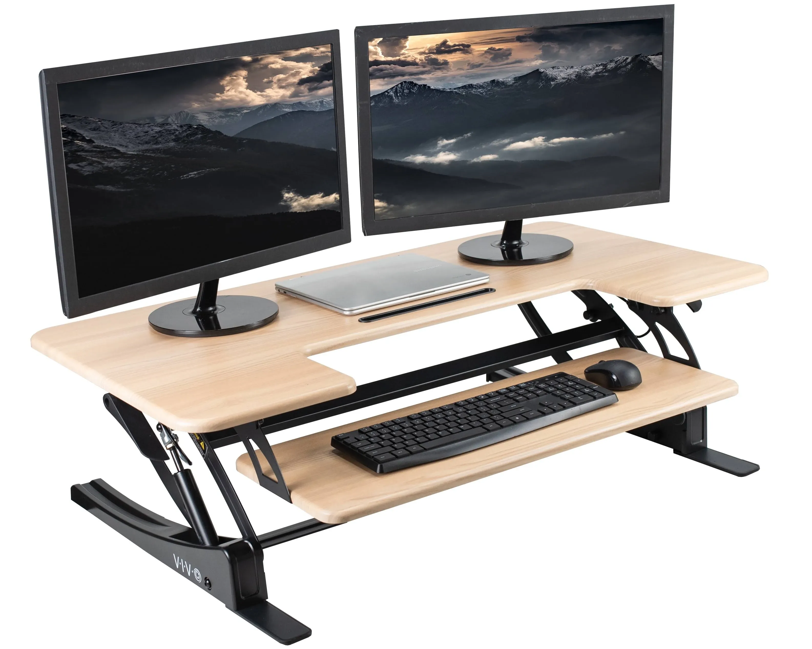 vivo Light Wood Adjustable Extra Wide 42" Stand Up Desk Converter, Black Frame