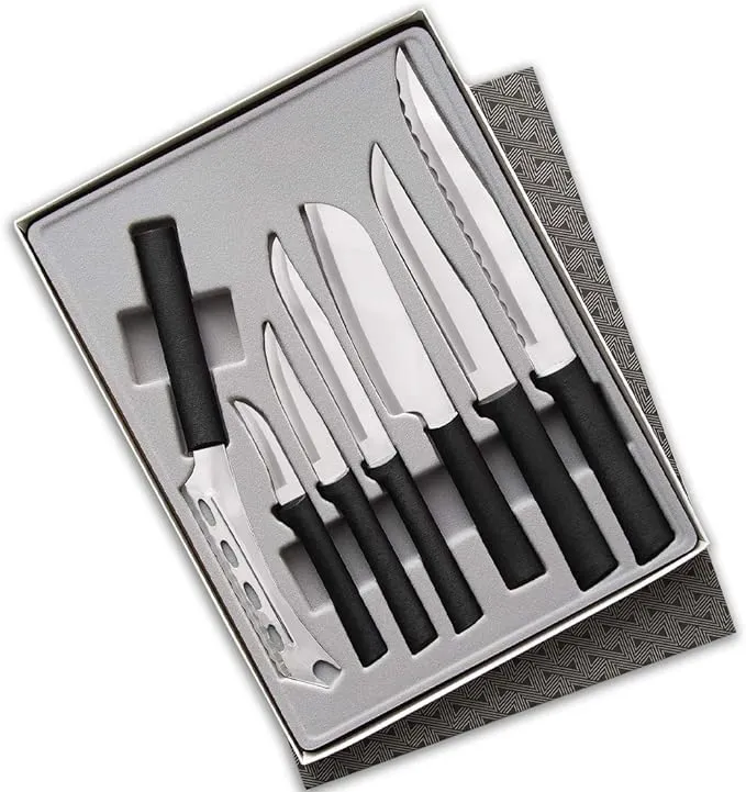 Rada Cutlery Knives Gift Set Stainless Steel Blades Steel Resin, Set of 7, 11 1/4 Inches, Black Handle