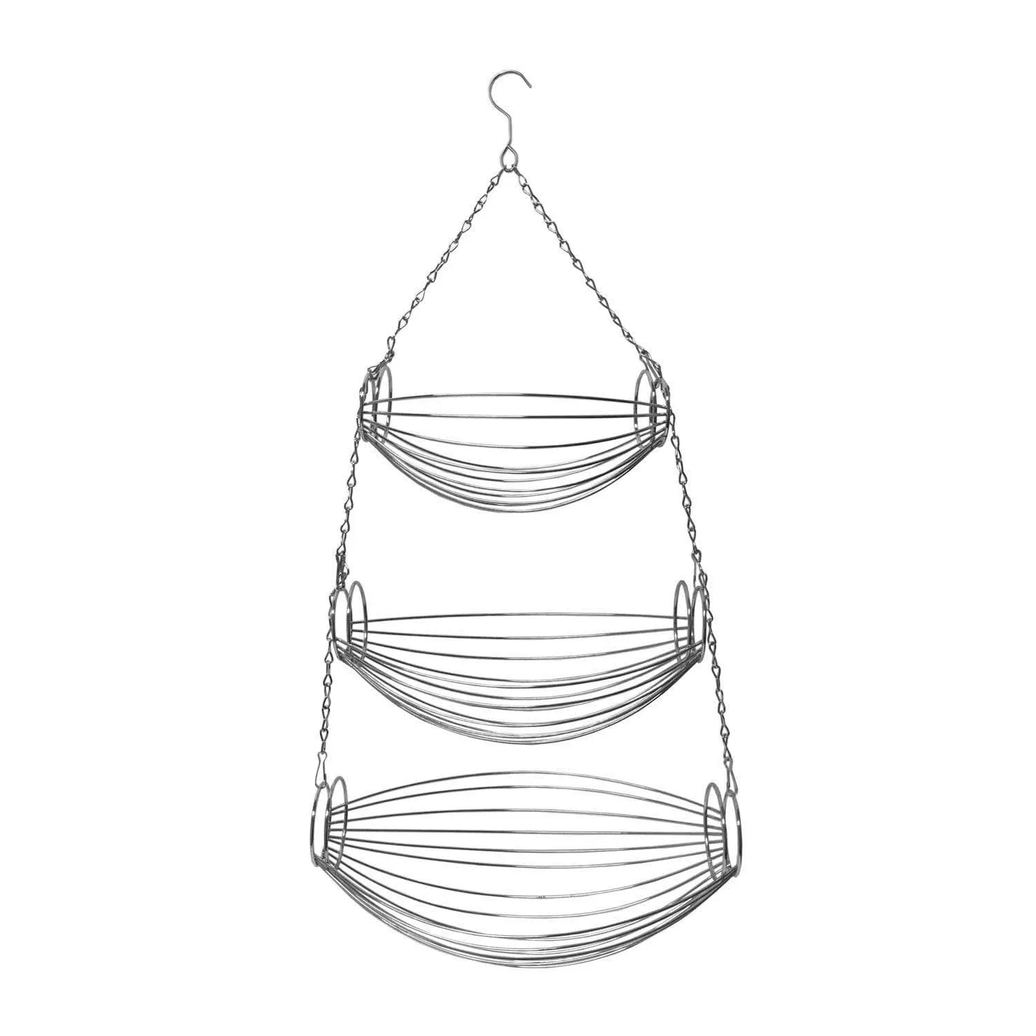 Fruit Basket 3 Tier Hanging Oval Kitchen Organizer Basket Chrome Wire Decor