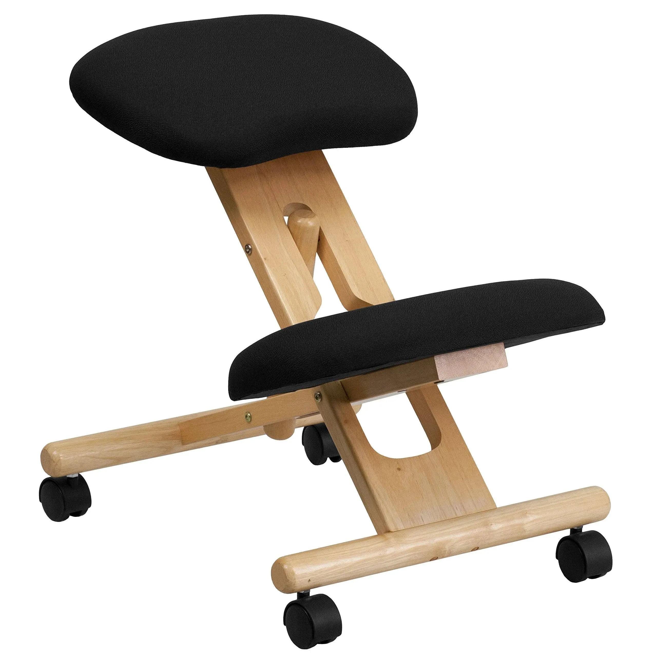 Flash Furniture Mobile Wooden Ergonomic Kneeling Chair in Black Fabric