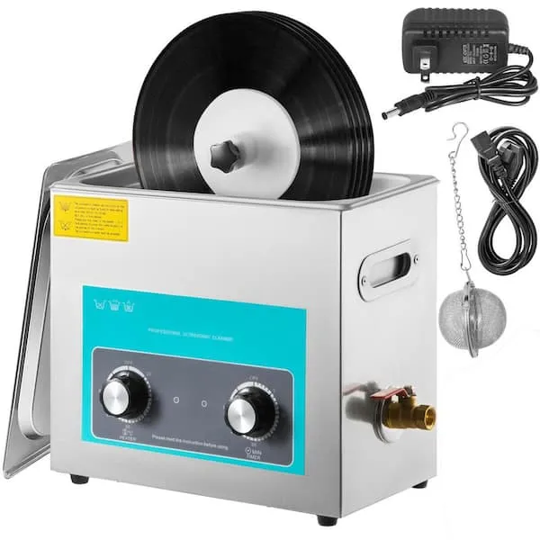 VEVOR Ultrasonic Vinyl Record Cleaner 6L 40kHz Vinyl Ultrasonic Cleaning Machine Knob Control Record Ultrasonic Cleaner 4 Records Vinyl Sonic Cleaner Stainless Steel Tank w/Mechanical Heater & Timer