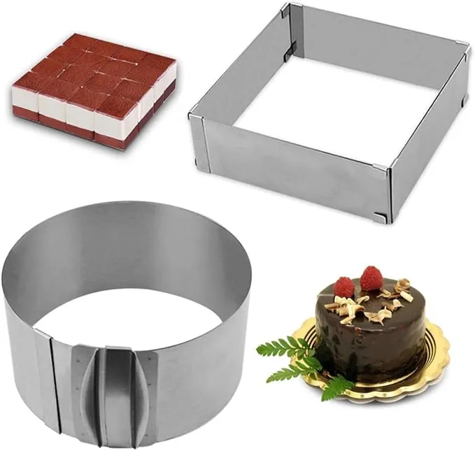 Adjustable Mousse Ring 3D Round & Square Cake Mold Stainless Steel Baking Mould Kitchen Dessert Accessories Cake Decorating Tool