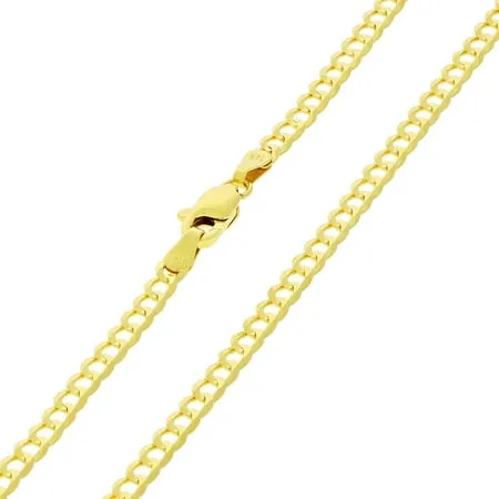 Nuragold 14k Yellow Gold 3mm Solid Cuban Curb Link Chain Pendant Necklace Mens Womens Lobster Clasp 16 18 20 22 24 26 28 30