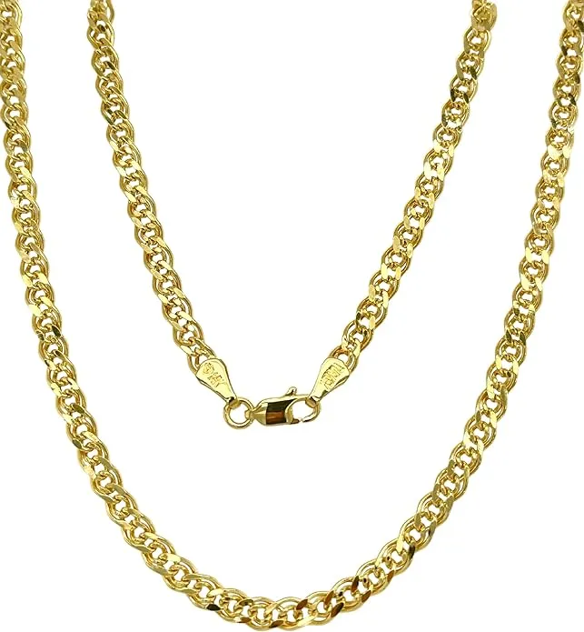 JEWELHEART 14K Gold Double Cuban Link Chain Men - 3mm 3.7mm 4.5mm Diamond Cut Link Necklace - Yellow Real Gold Chain Necklace For Women with Lobster Clasp 16" 18" 20" 22" 24"