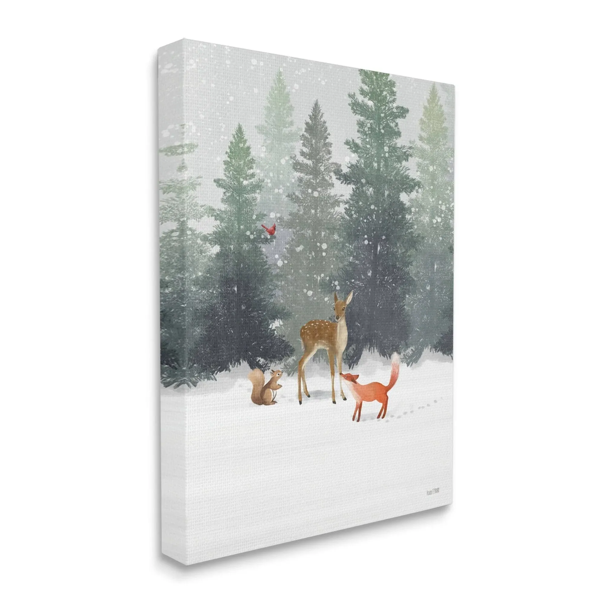 Winter Season Forest Animals Fox Deer Squirrel 24&quot;x30&quot; Oversized Stretched Canvas Wall Art