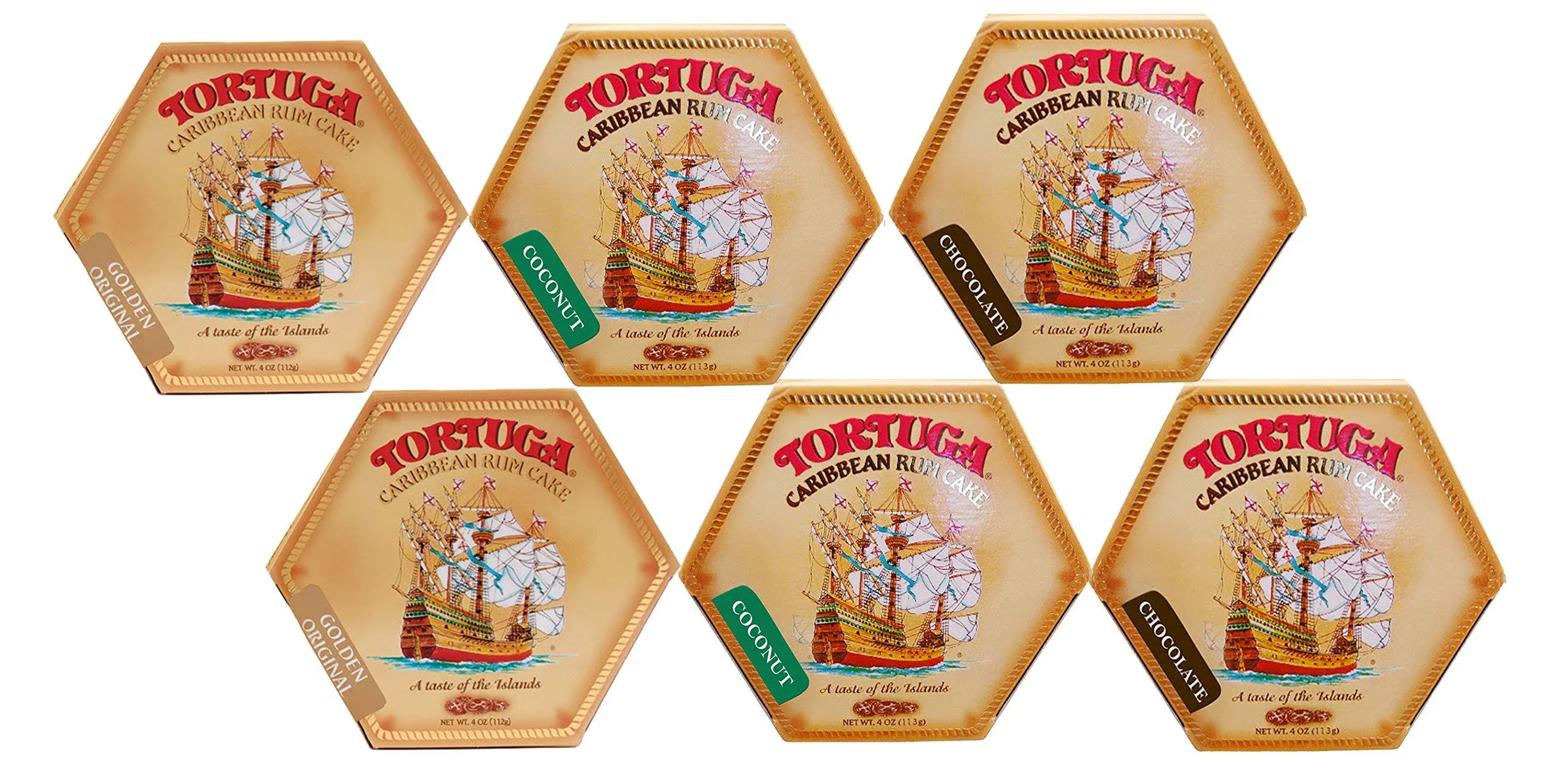 Tortuga Caribbean Rum Cake – 4 oz Cake 6 Packs (Original, Coconut & Chocolate)