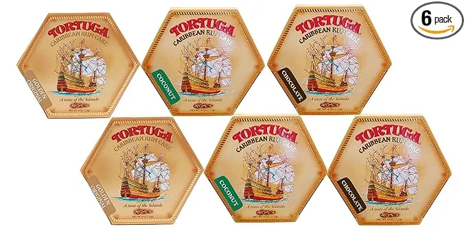 TORTUGA Caribbean Rum Cake – 4 Oz Cake 6 Packs (Original, Coconut & Chocolate) - The Perfect Premium Gourmet Gift for Gift Baskets, Parties, Holidays, and Birthdays - Great Cakes for Delivery