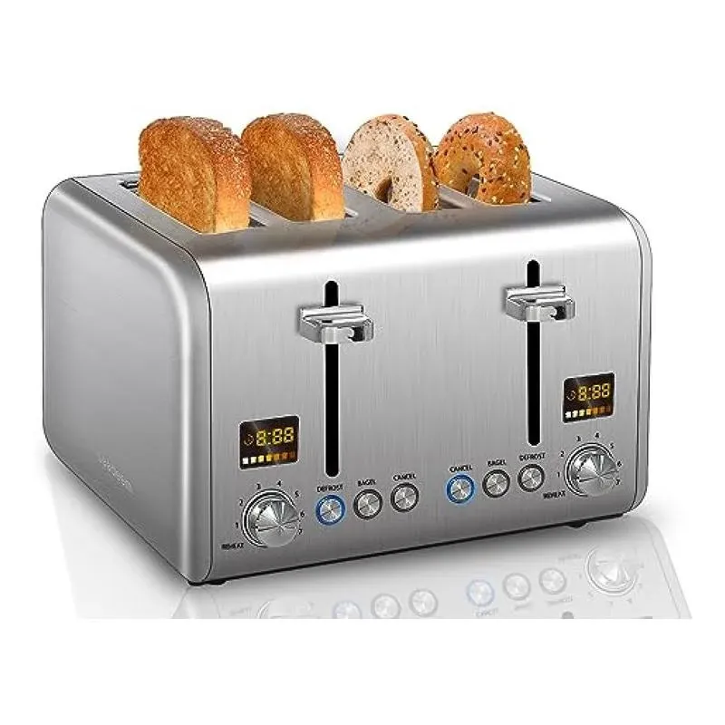 4 Slice Toaster, Stainless Bread Toaster Colorful LCD Display, 7 Bread Shade ...