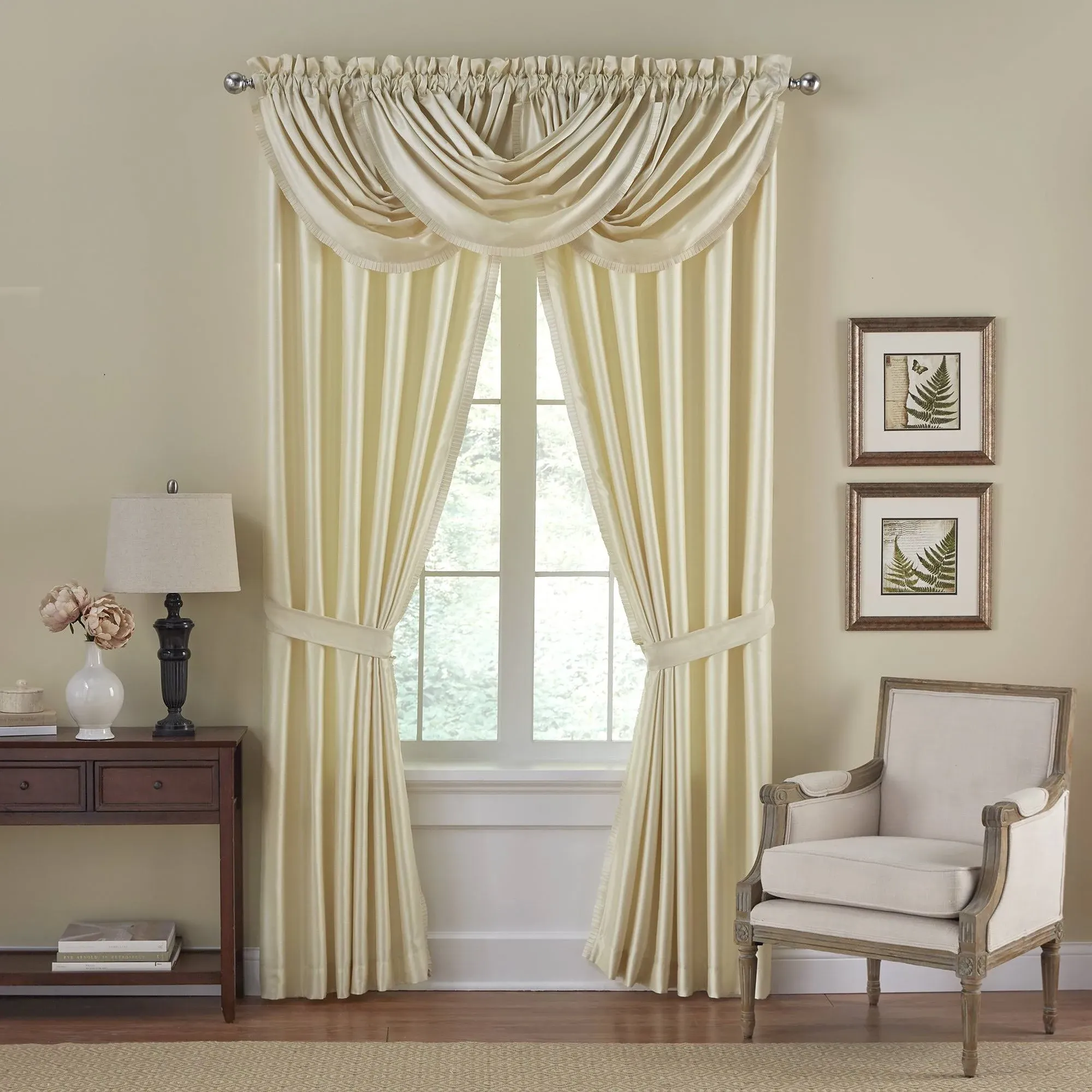 Elrene Home Fashions Versailles Faux-Silk Room-Darkening Curtain Panel, Blackout Curtain with Rod Pocket, 52 Inches by 108 Inches, Ivory, 1 Panel