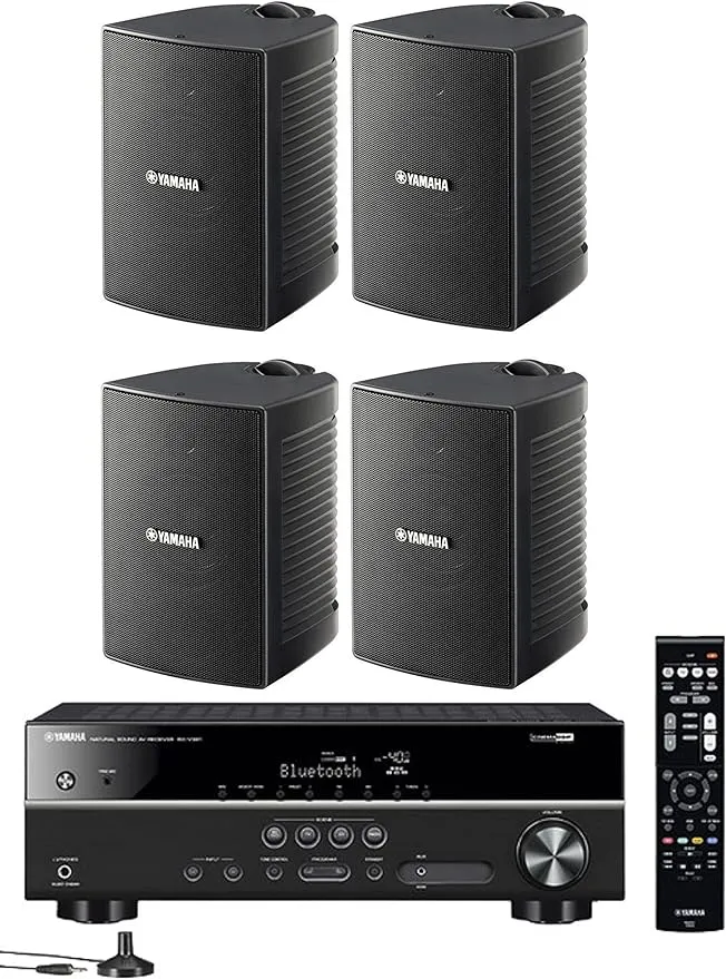 Yamaha 5.1-Channel Wireless Bluetooth 4K A/V Home Theater Receiver + Yamaha Natural Sound High performance 2-Way Indoor/Outdoor Weatherproof Speakers (Set Of 4)