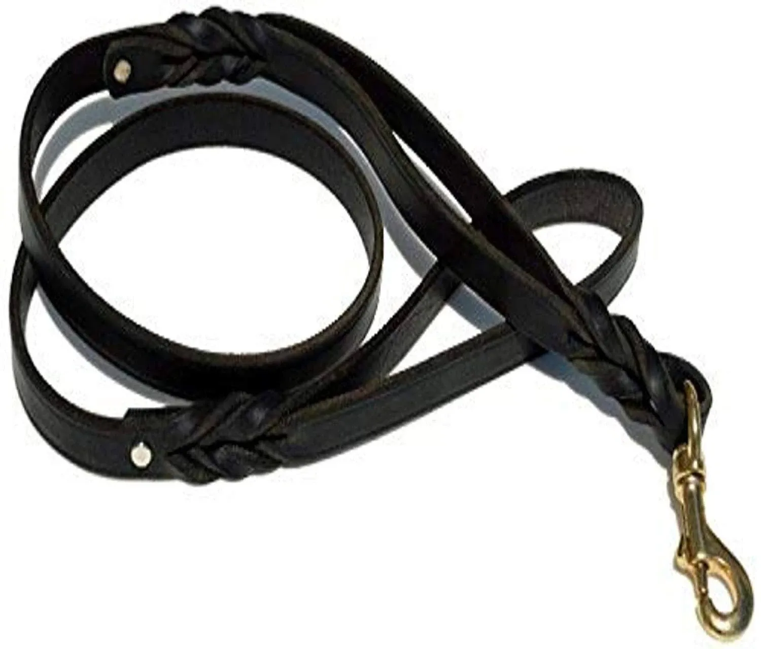 Signature K9 Double Handle Braided Leather Leash, 4-Feet x 3/4-Inch, Black