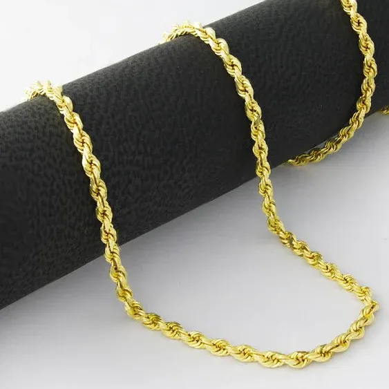 Nuragold 10K Yellow Gold 2mm Rope Chain Diamond Cut Bracelet or Anklet, Womens ...