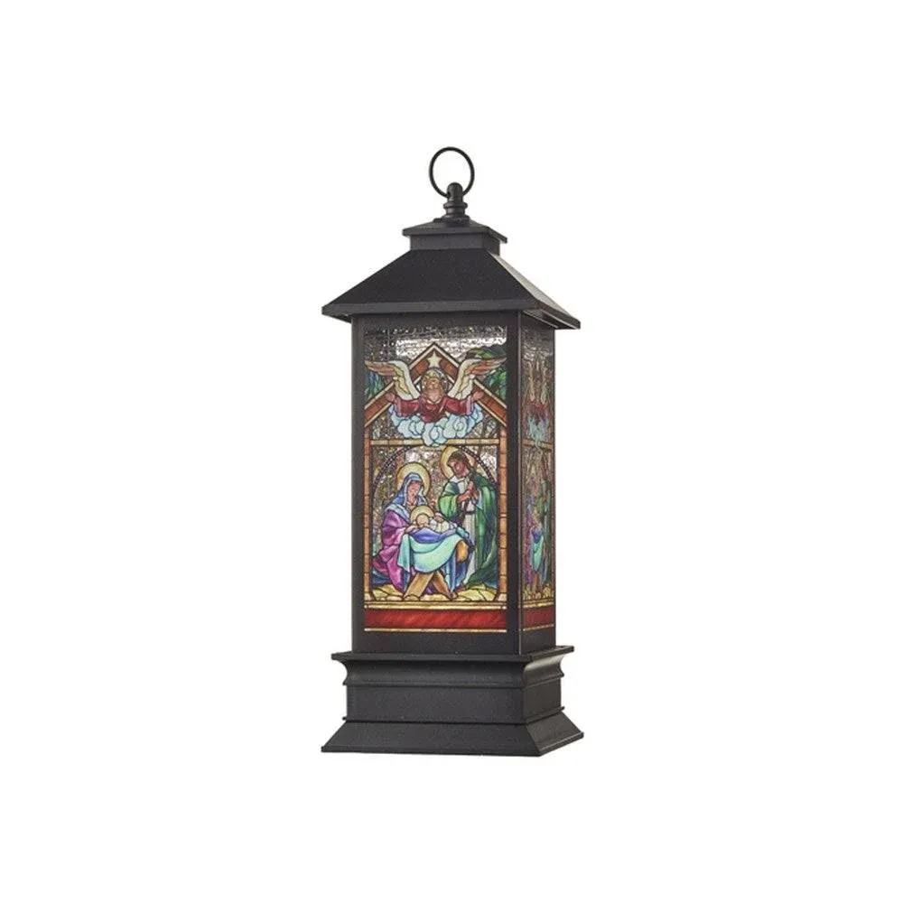 RAZ Imports 2021 Holiday Water Lanterns 10.5&#034; Holy Family Faux Stained Glass Lan