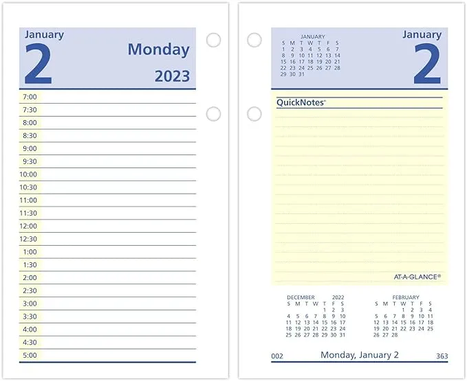 AT-A-GLANCE 2023 Daily Desk Calendar Refill, 3-1/2" x 6", Loose Leaf, QuickNotes (E51750)