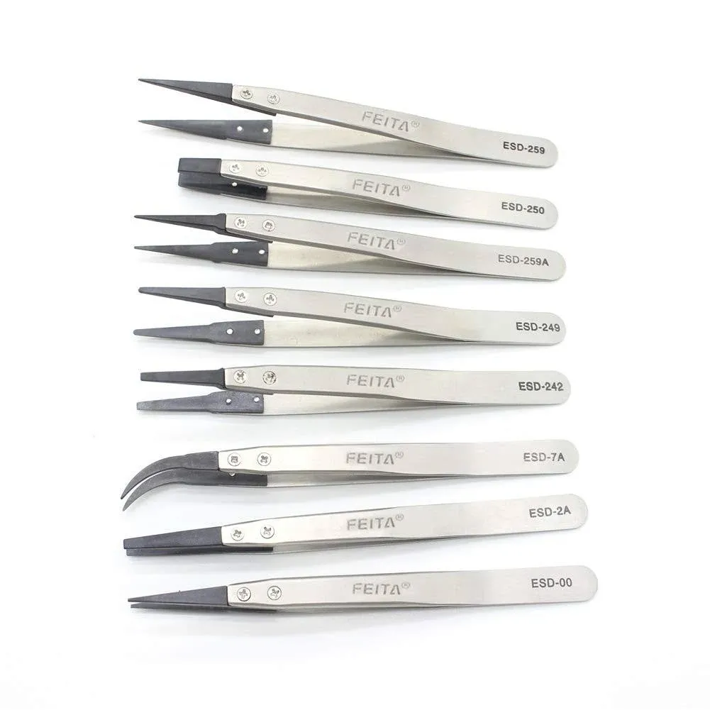 Precision Tweezer Set - FEITA Antistatic Replaceable Fiber Tip Stainless Steel ...