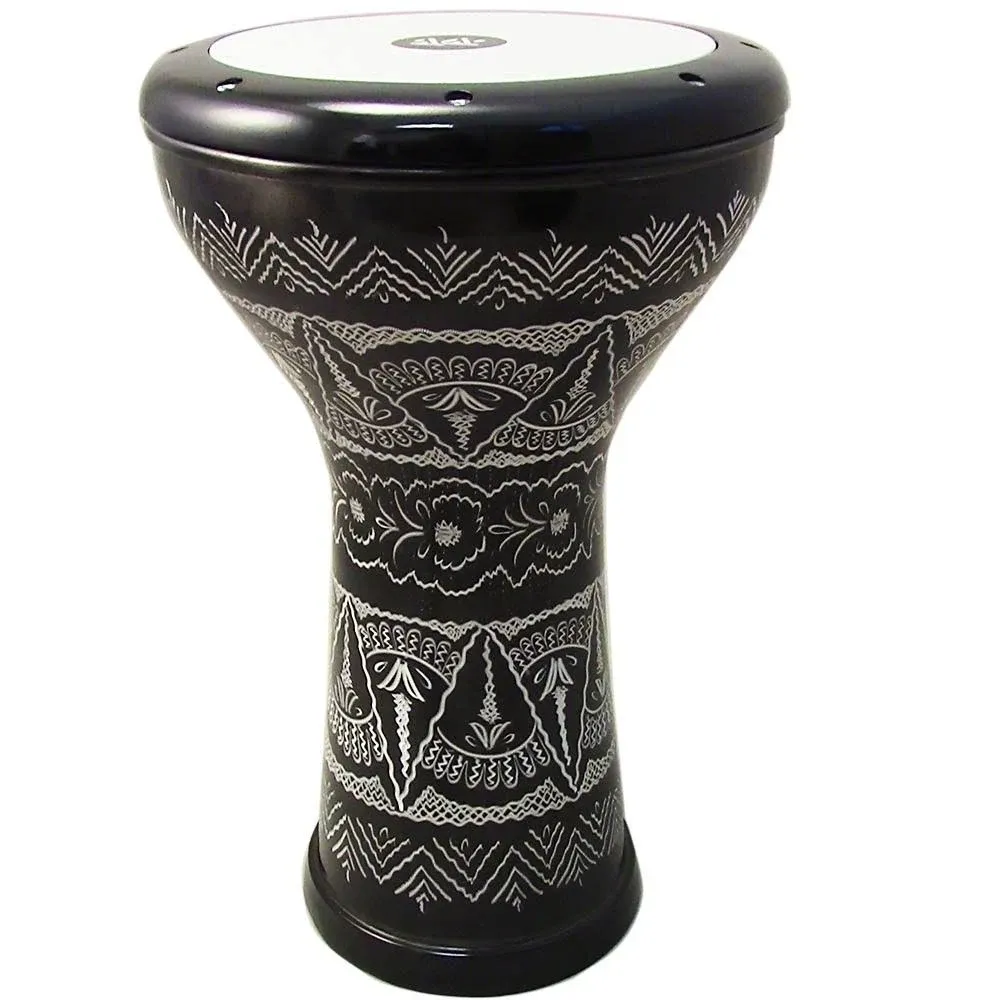 "The 17'' Black Wave Zaza Percussion Engraved Egypt Style Darbuka Doumbek - Blemish"