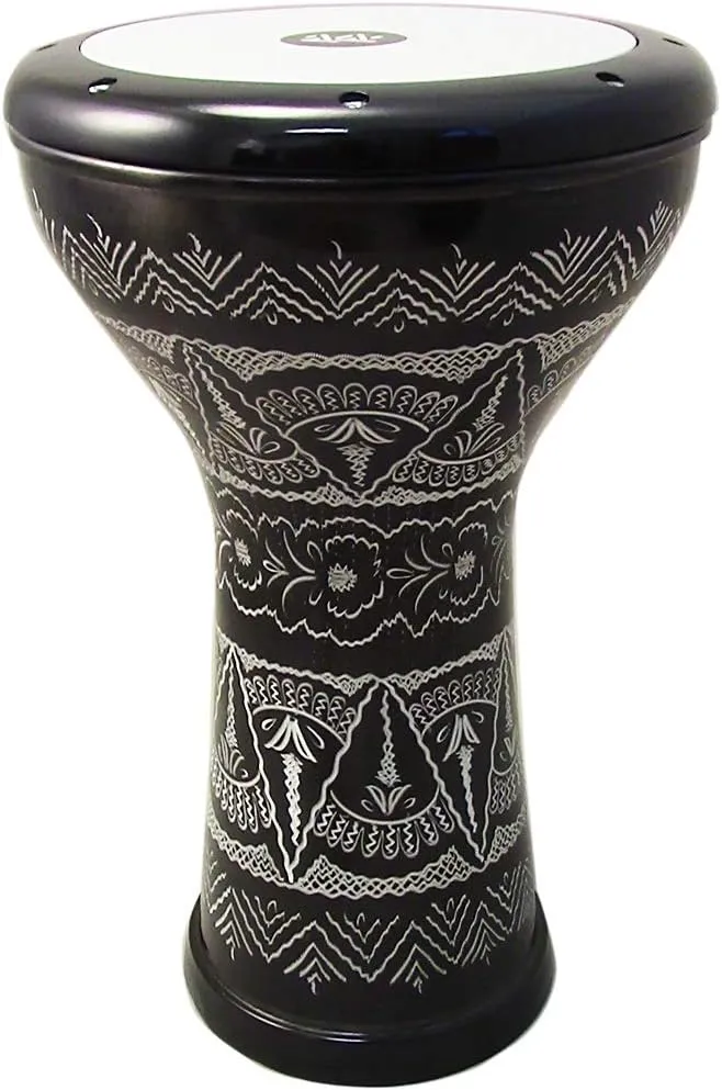 "The 17'' Black Wave Zaza Percussion Engraved Egypt Style Darbuka Doumbek - Blemish"