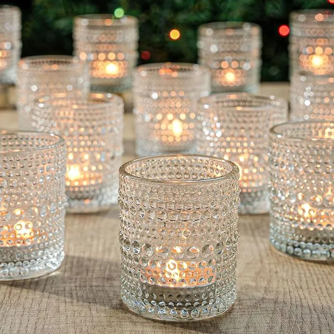 Pack Votive Candle Holders for Wedding Decor Glass DIY Wax Filling 24 Clear