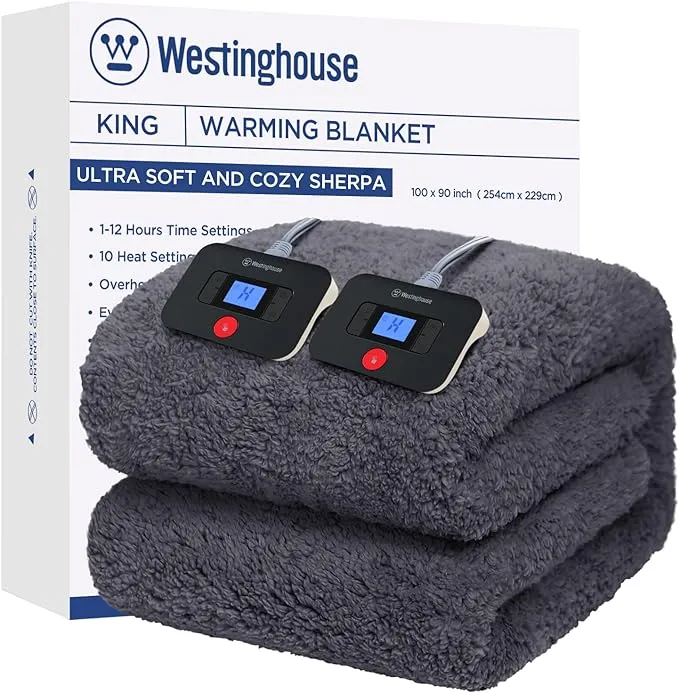 Westinghouse Electric Blanket King Size, Soft Plush Sherpa Heated Blanket with 1