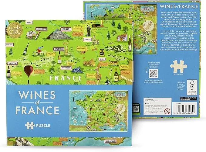 Puzzle Cru Wines of France 1000 Piece Colourful Jigsaw Puzzle - A Beautiful Gift for Wine Lovers - Enjoy Travelling The French Vineyards from Your Own Home.