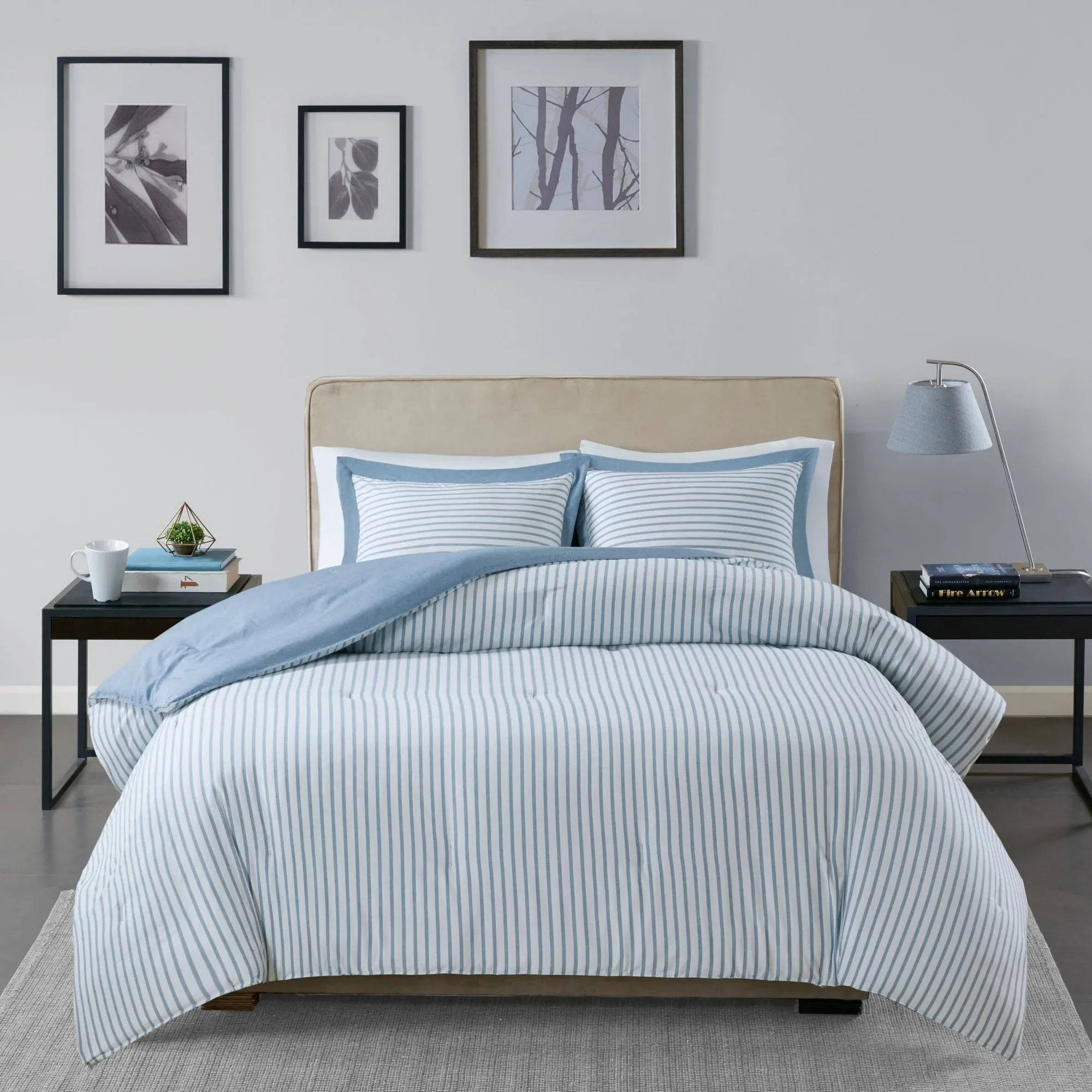 Madison Park Hayden Reversible Stripe Down Alternative Comforter Mini Set - Blue ...