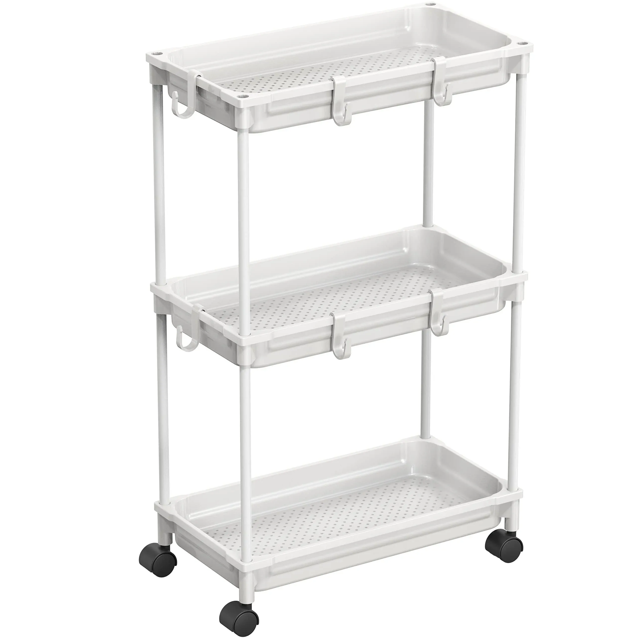 SimpleHouseware Standard 3-Tier Slim Rolling Storage Cart, White